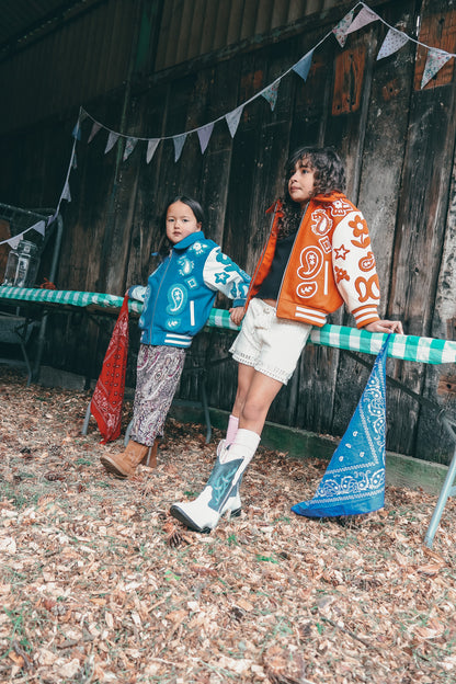 Wool and Leather Orange Boho Zip Front Jacket (Pre Order)