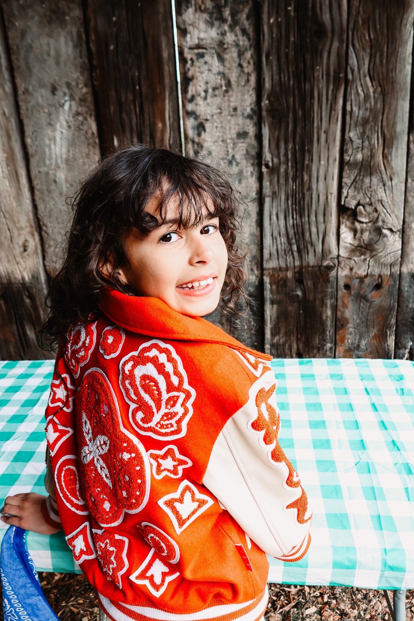 Wool and Leather Orange Boho Zip Front Jacket (Pre Order)