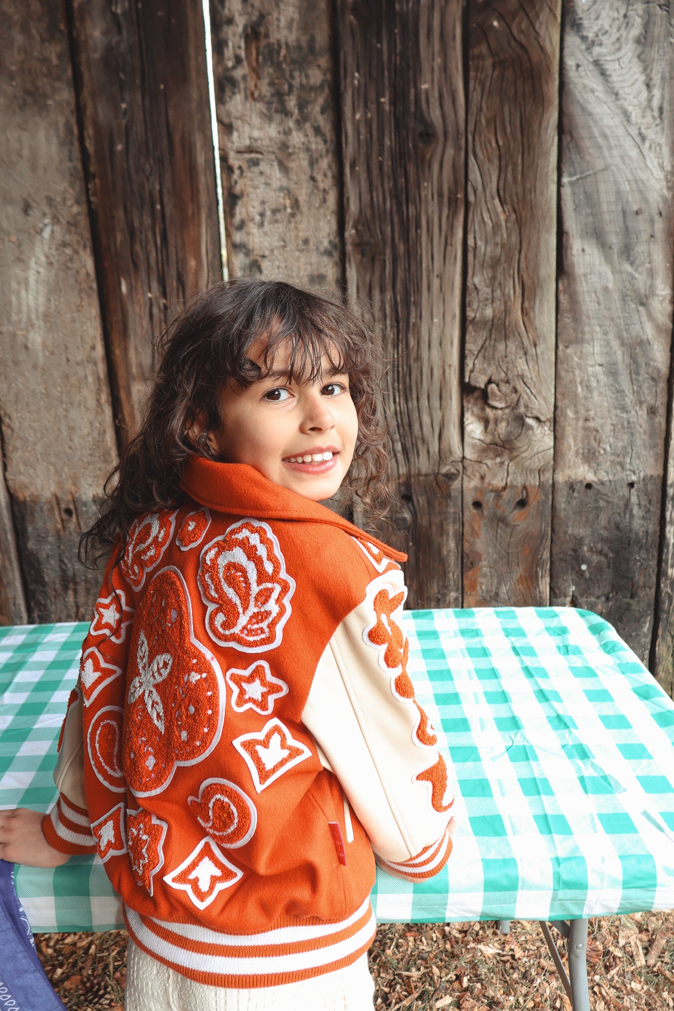 Wool and Leather Orange Boho Zip Front Jacket (Pre Order)