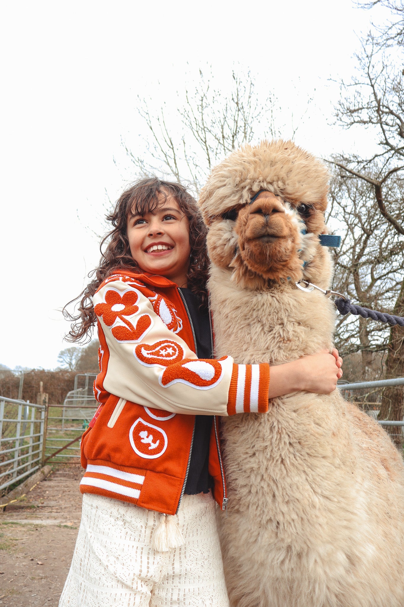 Wool and Leather Orange Bandana Zip Front Jacket