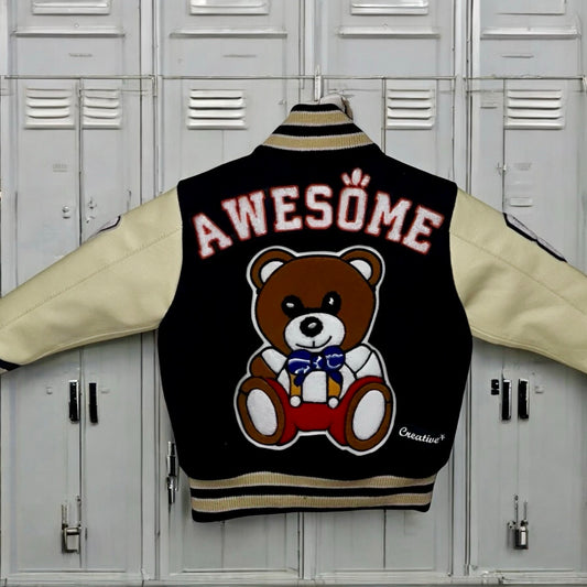 Awesome Letterman Jacket Zip Front Black