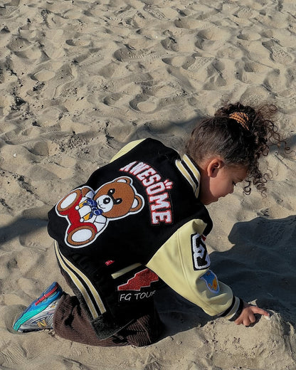 Awesome Letterman Jacket Zip Front Black