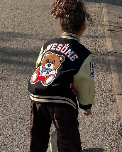 Awesome Letterman Jacket Zip Front Black