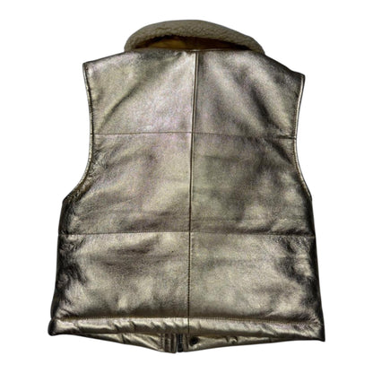 Starlight Gold Leather Padded Zip Front Gilet