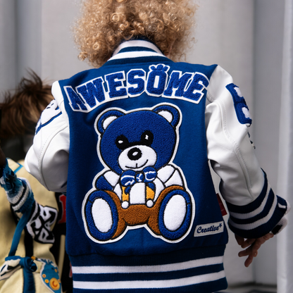 Awesome Letterman Jacket Snap Front Blue