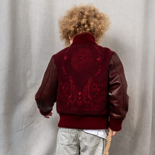 Wild and Free Snap Front Wool and Leather Jacket Maroon