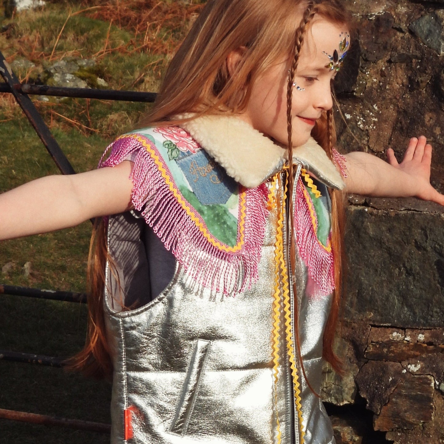 Moonlight Silver Leather Padded Zip Front Gilet