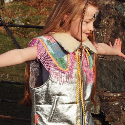 Moonlight Silver Leather Padded Zip Front Gilet