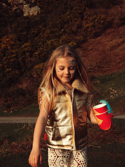 Starlight Gold Leather Padded Zip Front Gilet