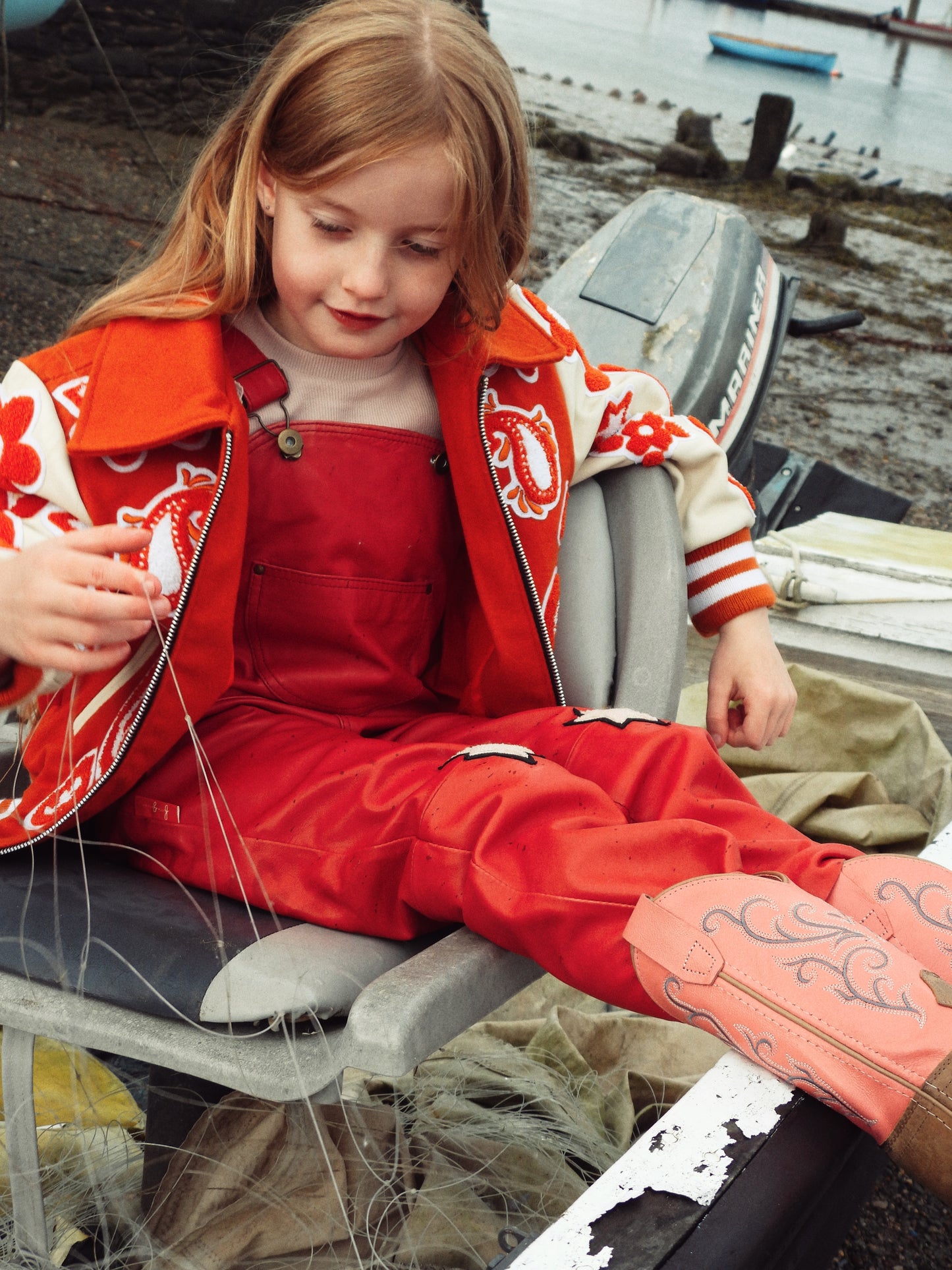 Wool and Leather Orange Boho Zip Front Jacket (Pre Order)