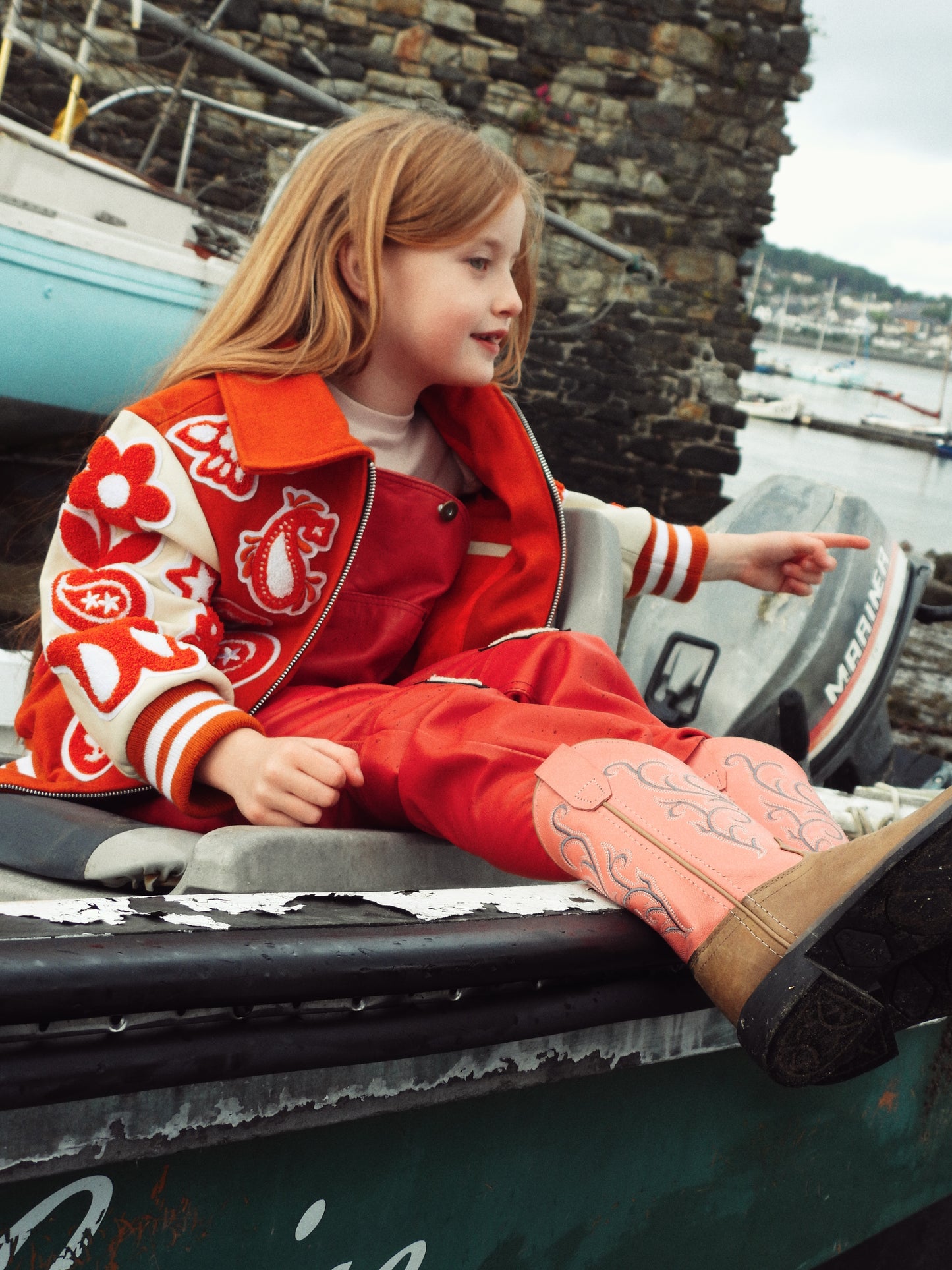 Wool and Leather Orange Boho Zip Front Jacket (Pre Order)