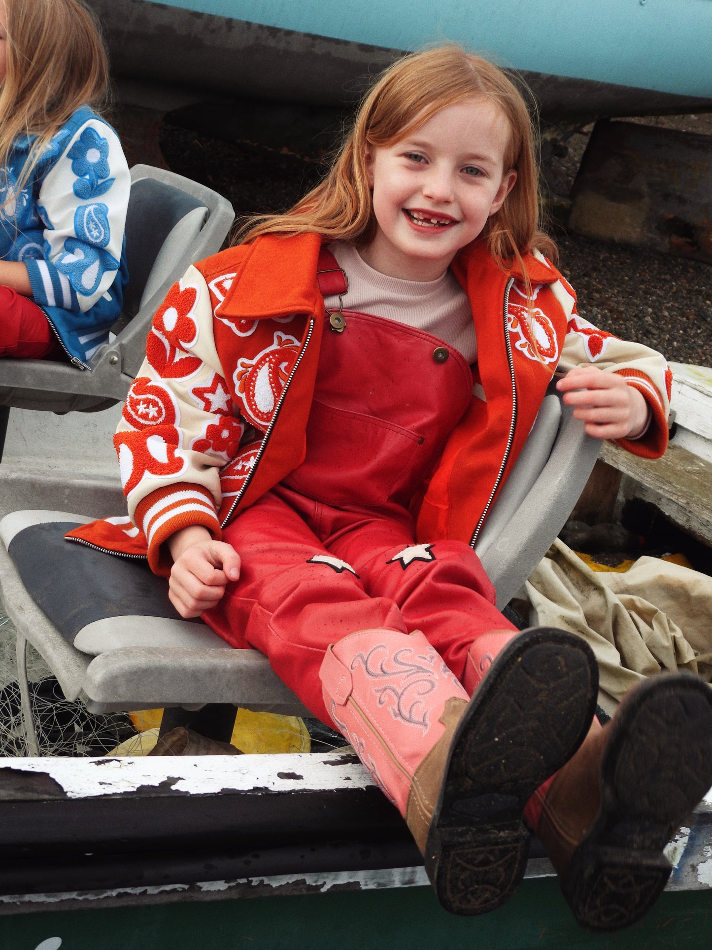 Wool and Leather Orange Boho Zip Front Jacket (Pre Order)