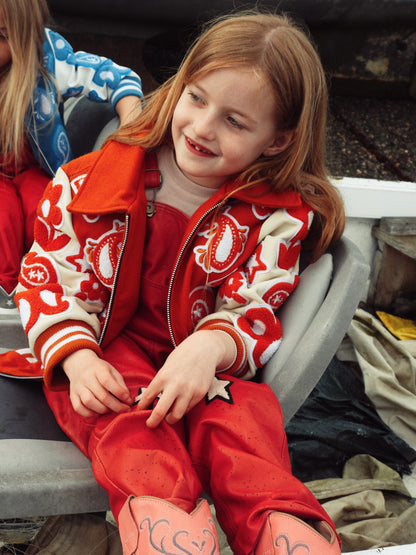 Wool and Leather Orange Boho Zip Front Jacket (Pre Order)