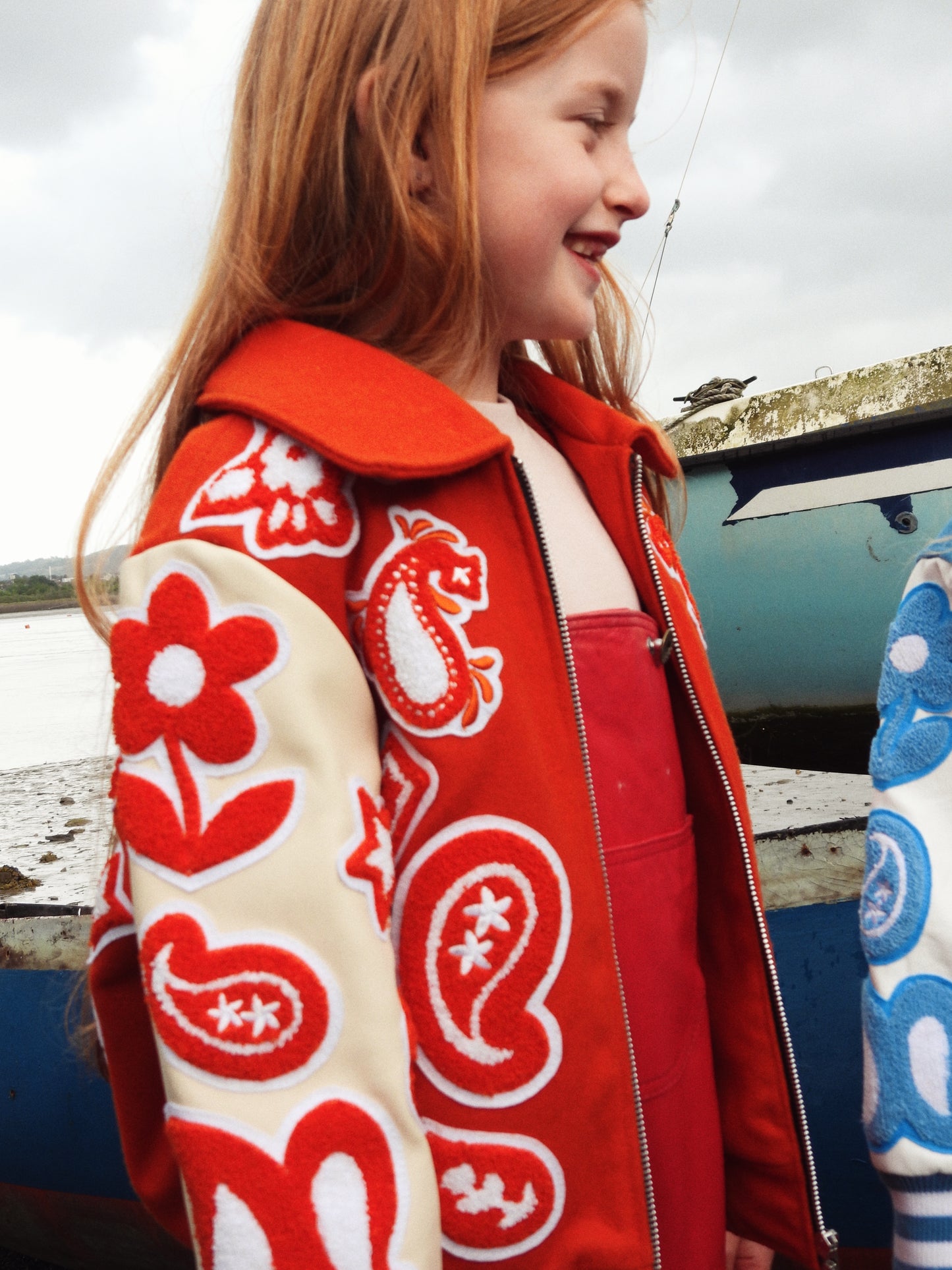 Wool and Leather Orange Boho Zip Front Jacket (Pre Order)