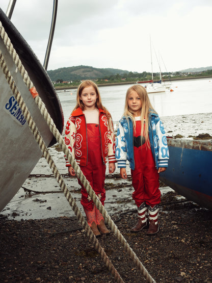 Wool and Leather Newark Blue Bandana Zip Front Jacket