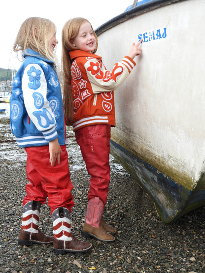 Wool and Leather Orange Boho Zip Front Jacket (Pre Order)