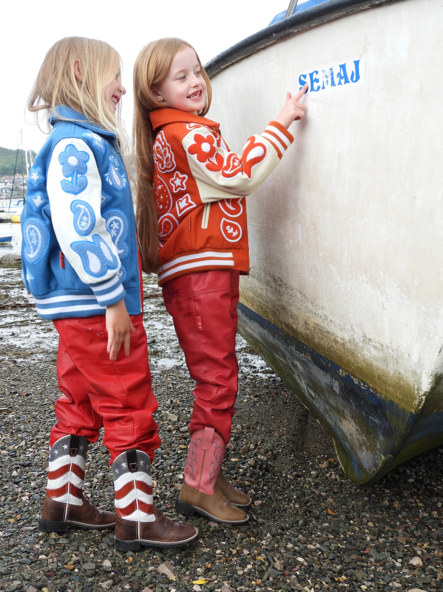 Wool and Leather Newark Blue Bandana Zip Front Jacket