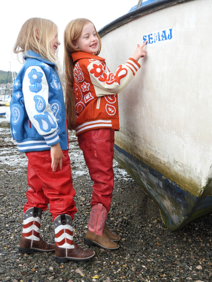 Wool and Leather Newark Blue Bandana Zip Front Jacket