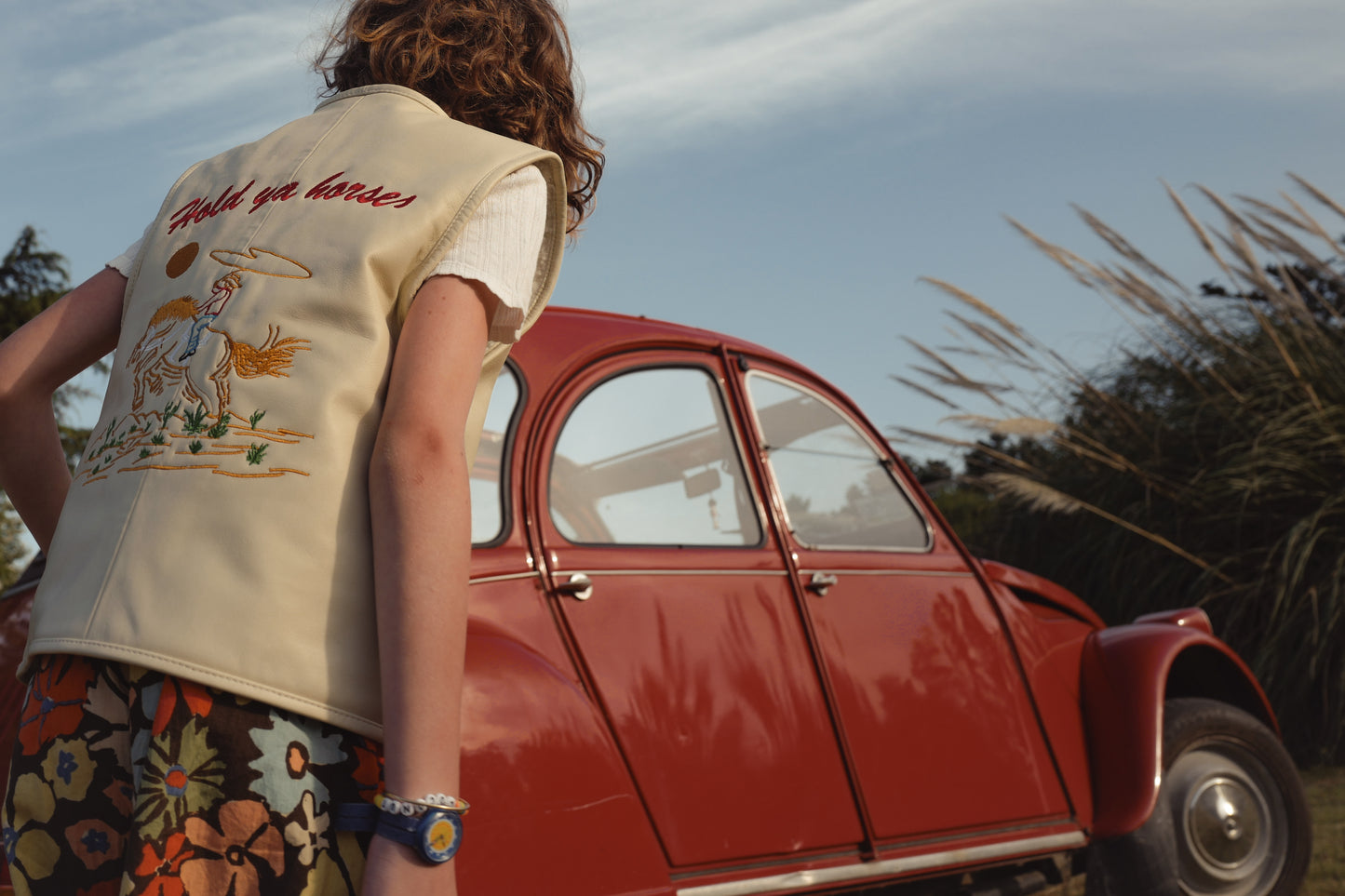 Hold Ya Horses Cream Leather Vest