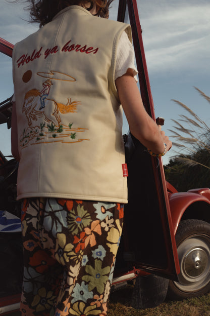 Hold Ya Horses Cream Leather Vest