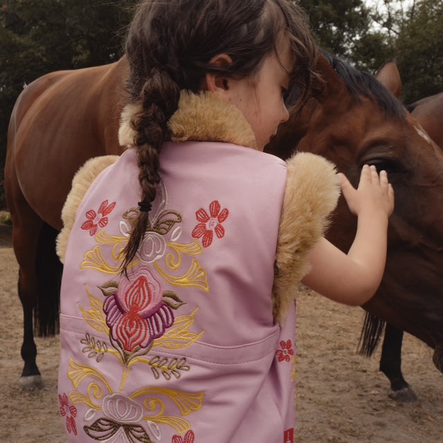 Boho Fur Nappa Leather Vest Orchid Blush
