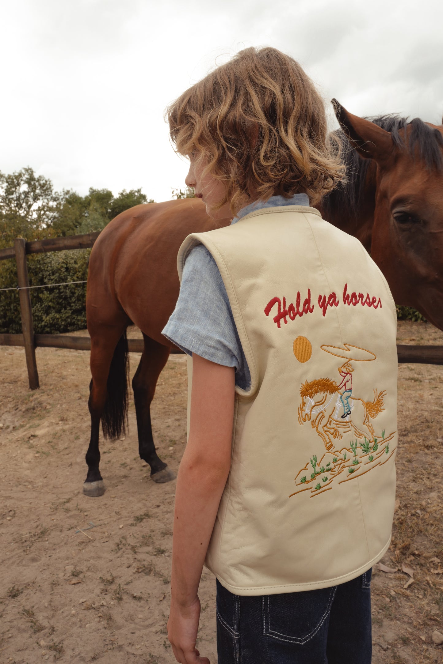 Hold Ya Horses Cream Leather Vest