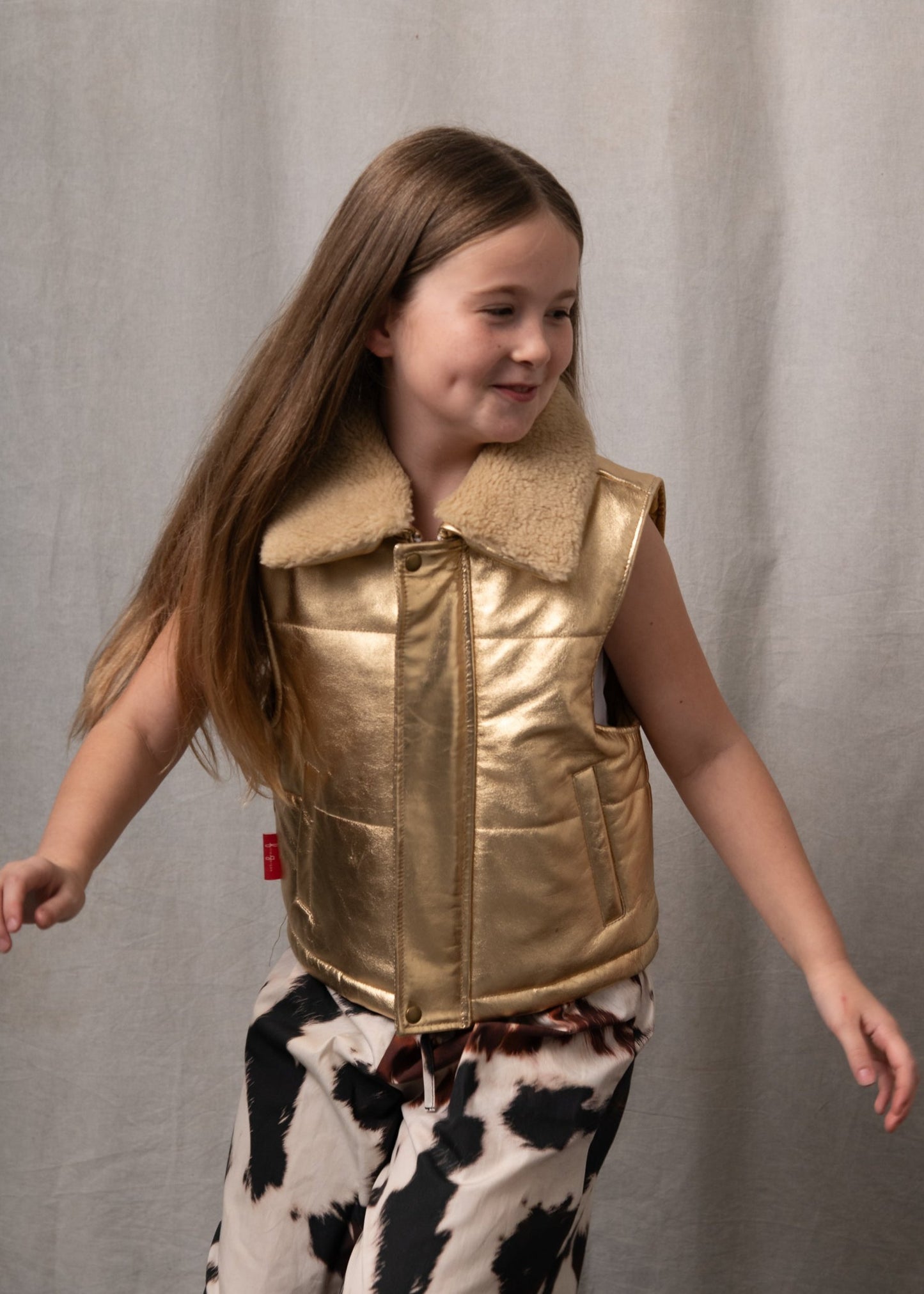 Starlight Gold Leather Padded Zip Front Gilet