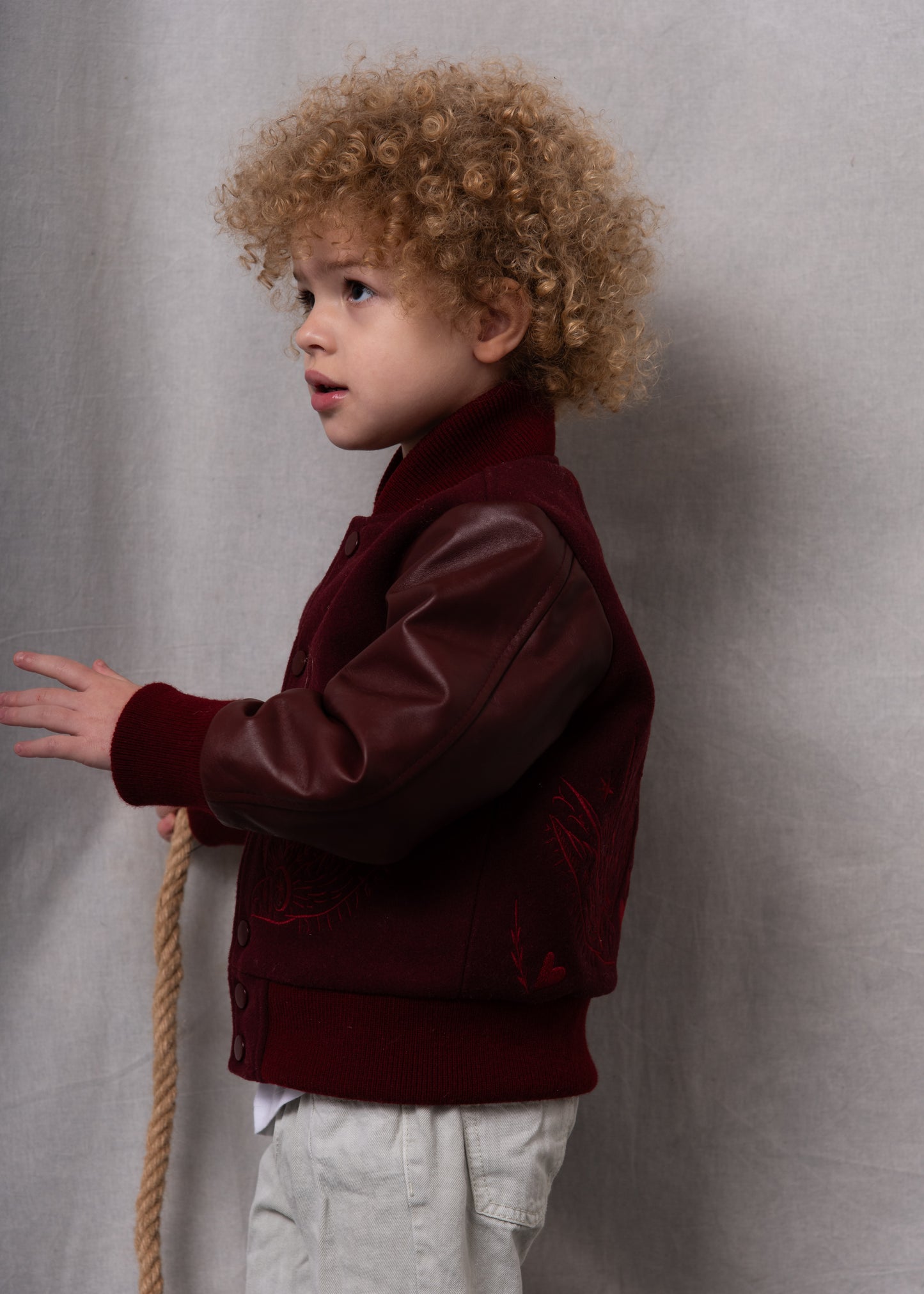 Wild and Free Snap Front Wool and Leather Jacket Maroon