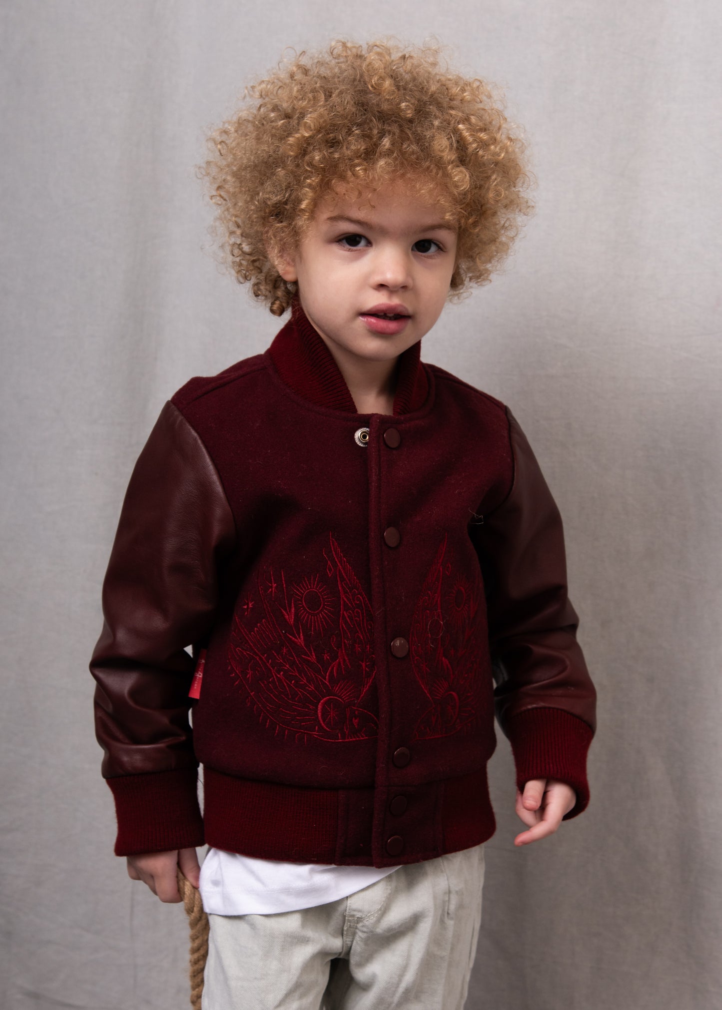 Wild and Free Snap Front Wool and Leather Jacket Maroon