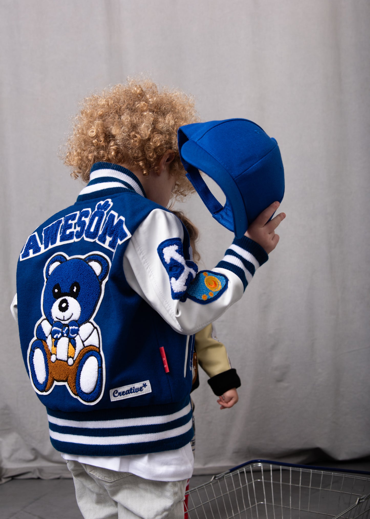 Awesome Letterman Jacket Snap Front Blue