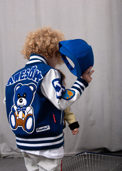 Awesome Letterman Jacket Snap Front Blue