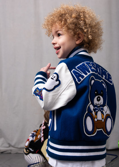 Awesome Letterman Jacket Snap Front Blue