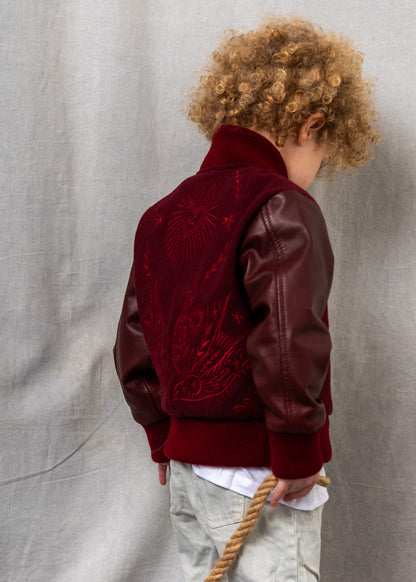 Wild and Free Snap Front Wool and Leather Jacket Maroon