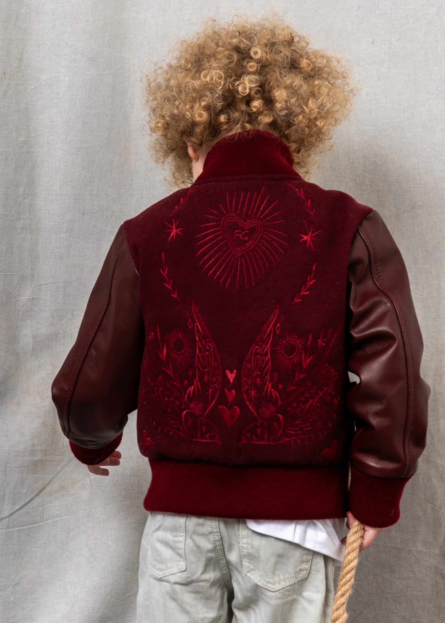 Wild and Free Snap Front Wool and Leather Jacket Maroon