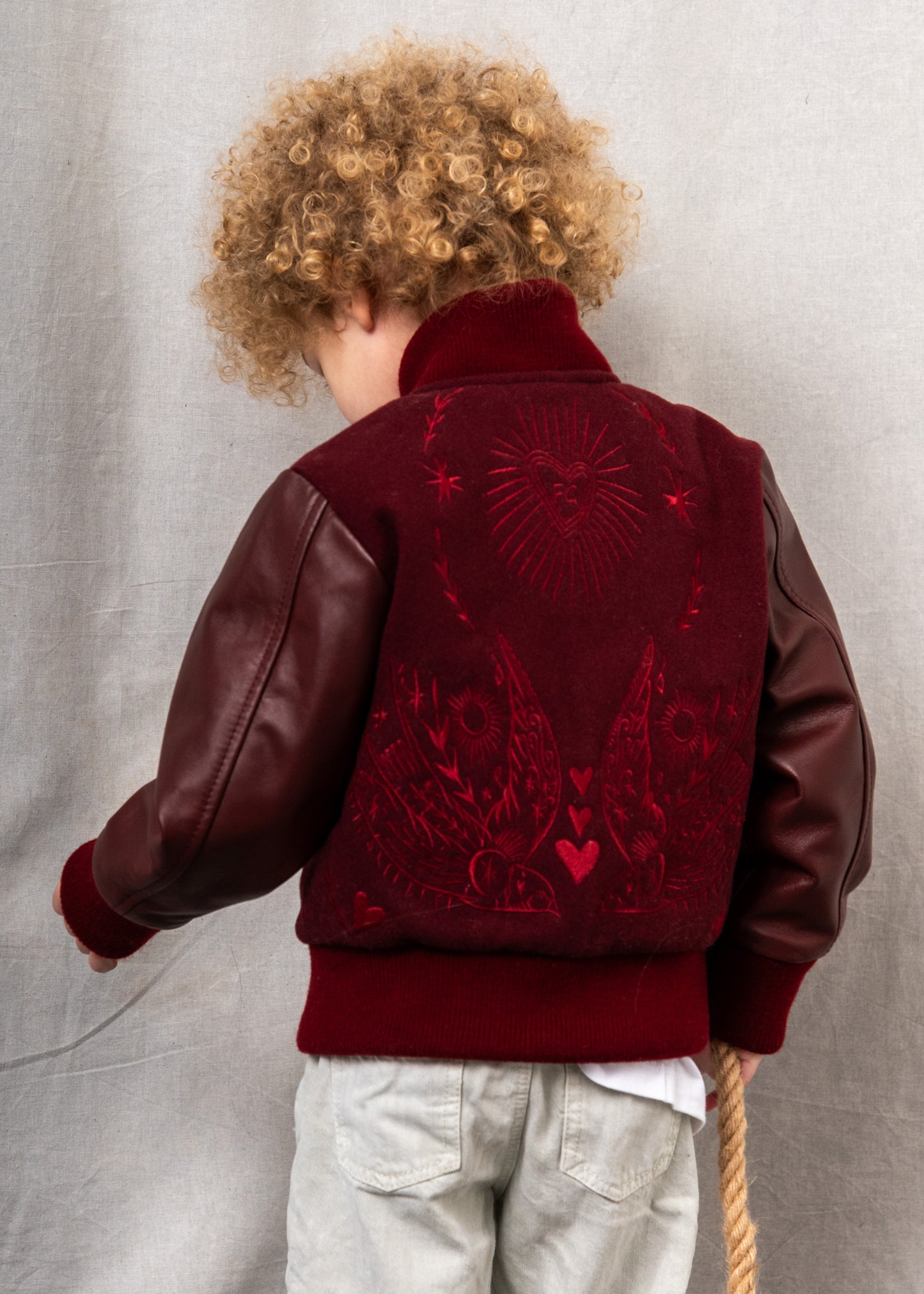 Wild and Free Snap Front Wool and Leather Jacket Maroon