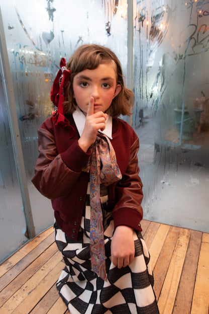 Wild and Free Letterman Maroon Wool and Leather