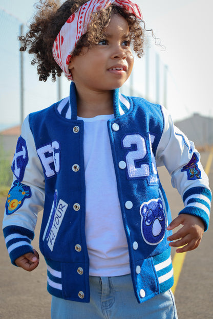 Awesome Letterman Jacket Snap Front Blue