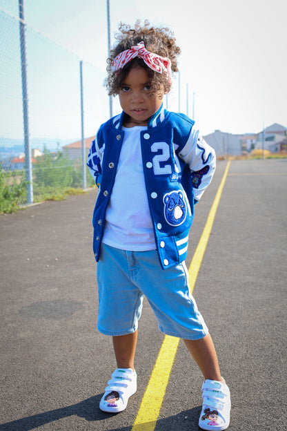 Awesome Letterman Jacket Snap Front Blue