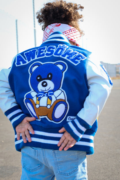 Awesome Letterman Jacket Snap Front Blue
