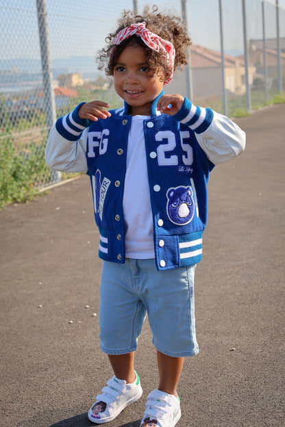 Awesome Letterman Jacket Snap Front Blue