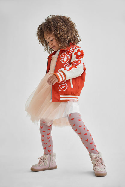 Wool and Leather Orange Bandana Zip Front Jacket